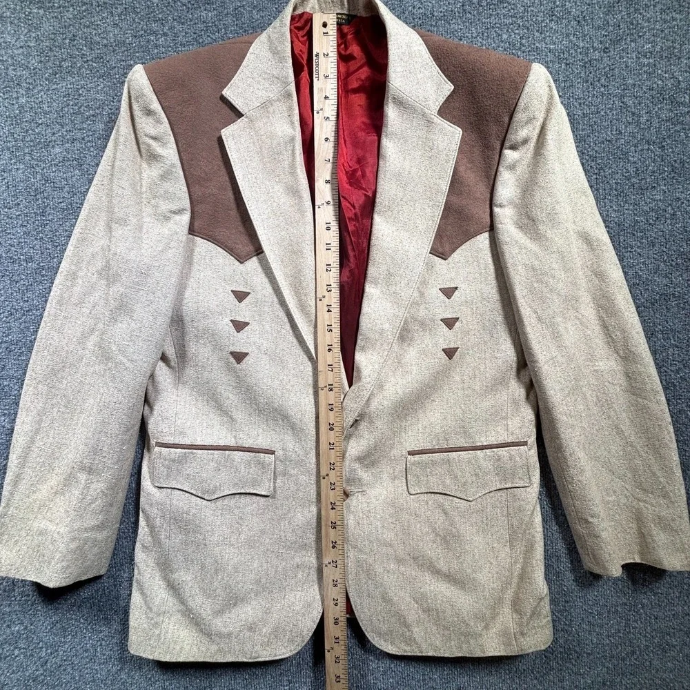 Vintage Pagano West Blazer Coat Mens 40 Beige Notch Lapel Western Preppy Career